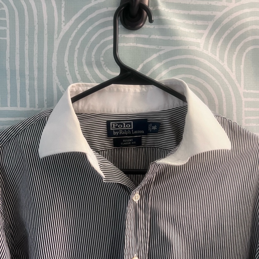 Polo Ralph Lauren Regent Classic Fit Striped Dress Shirt 16/L Black White - Picture 2 of 7